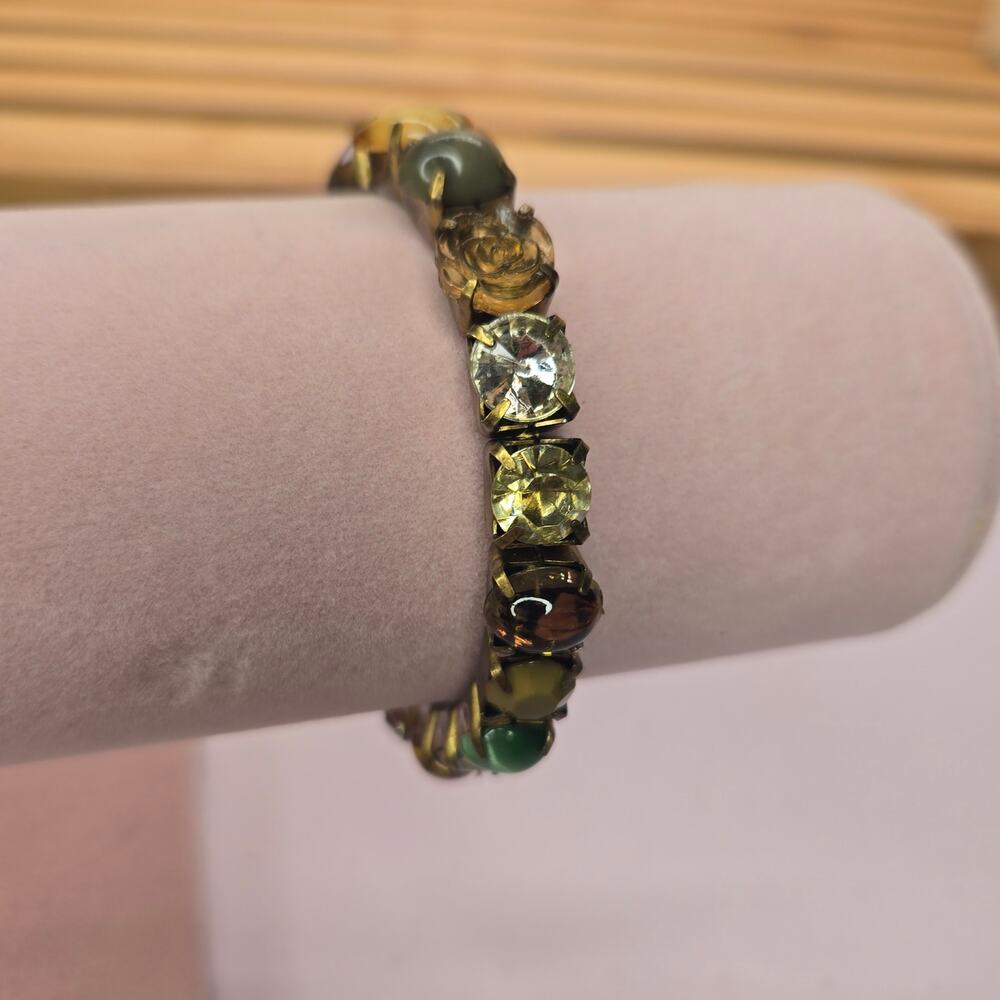 Multicolor Crystal Geometric Stretch Bracelet, Mid-Century Modern Style